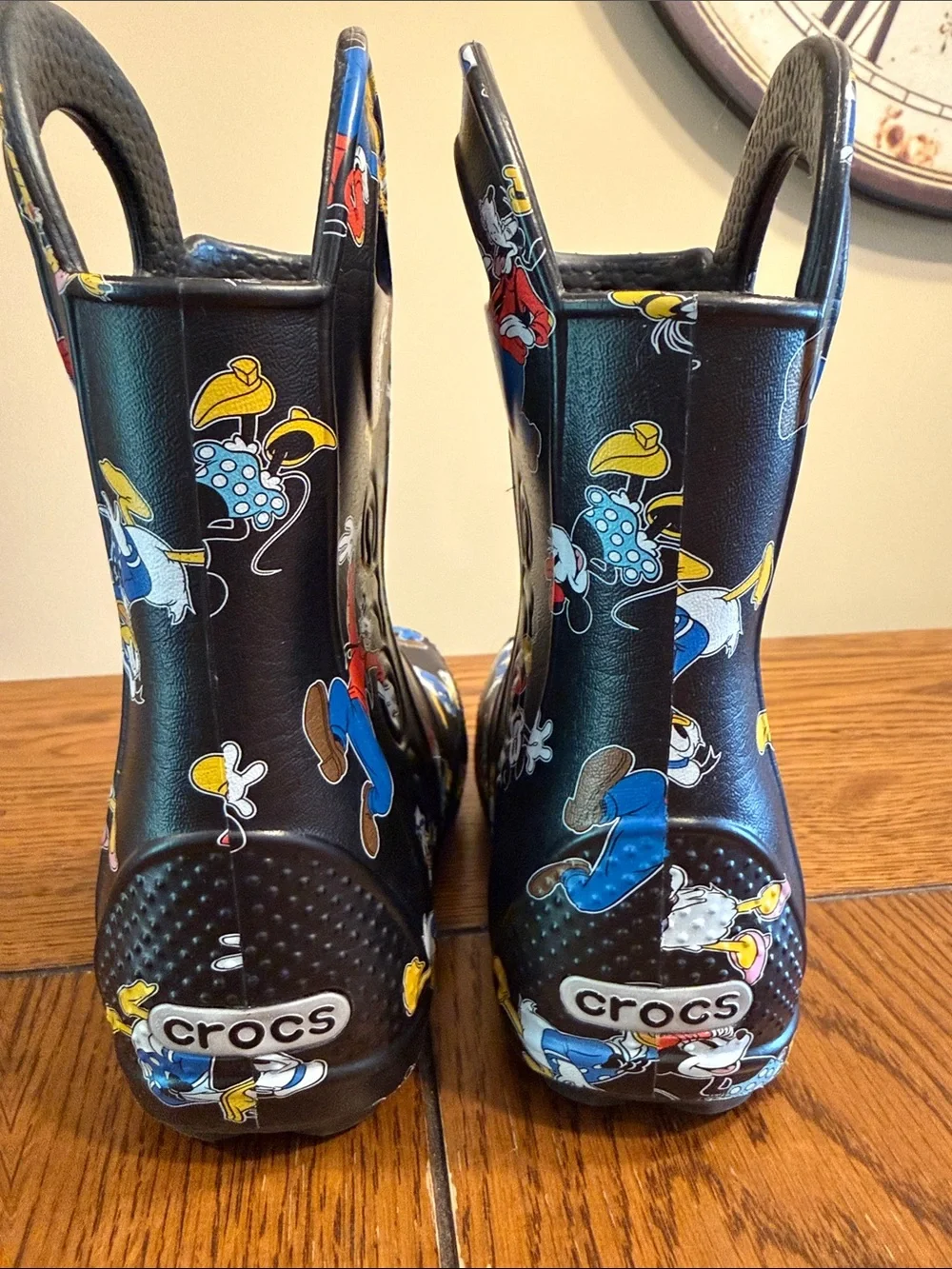 CROCS Kids Black Mickey & Friends Rain Boots with Pull Handles